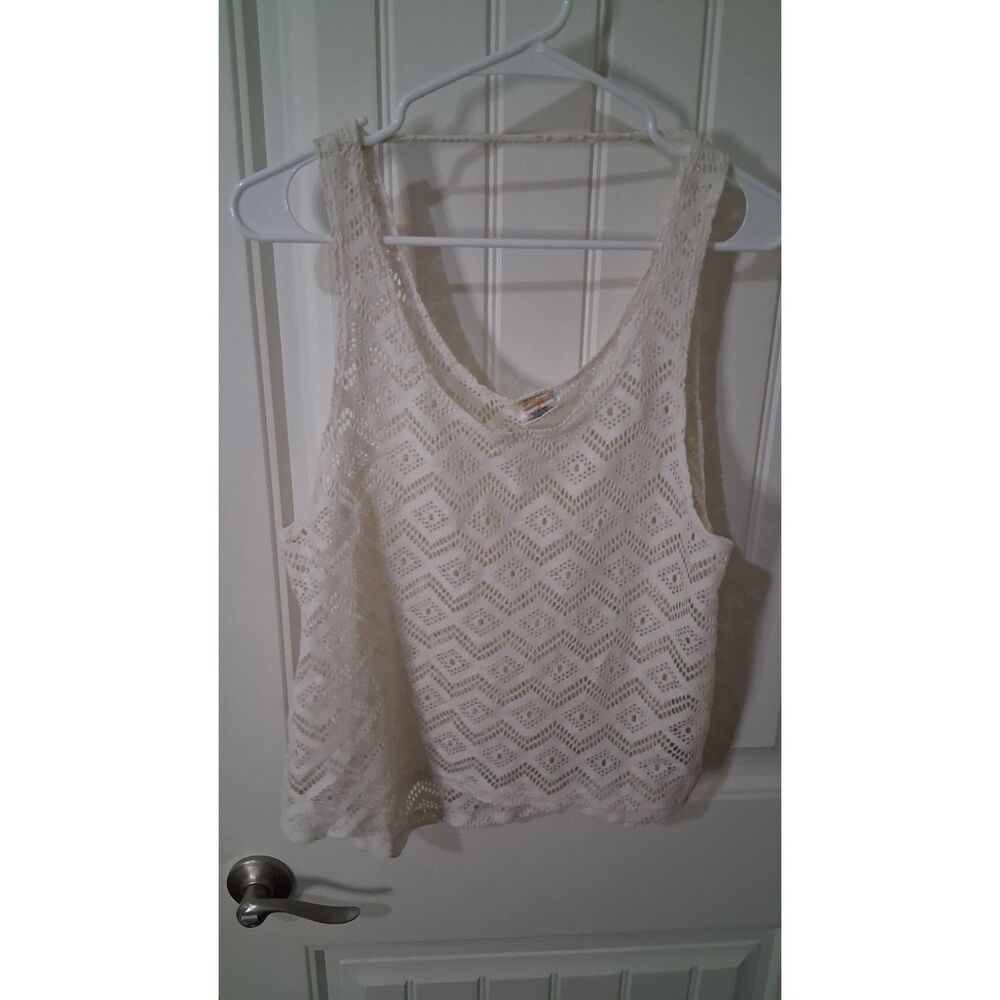 Honolua Womenโs Large White Crochet Lace Tank Top Sleeveless Boho Made in USA